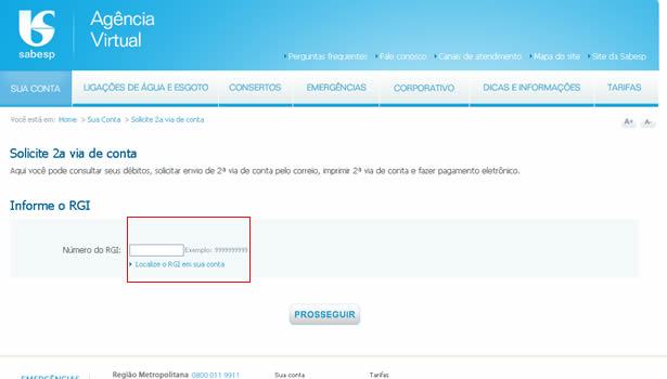 Passo 3 para solicitar 2ª via Sabesp